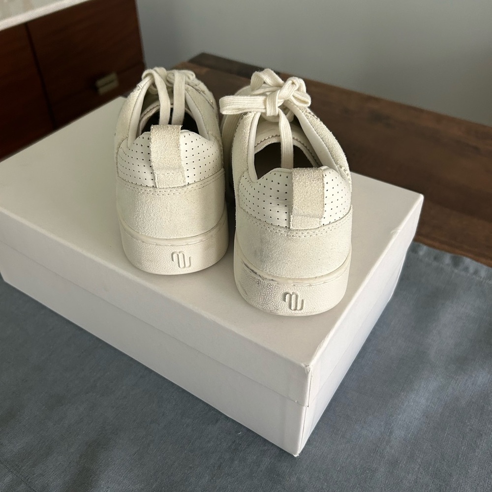 Maje Cream Suede Perforated Lace-Up Sneakers